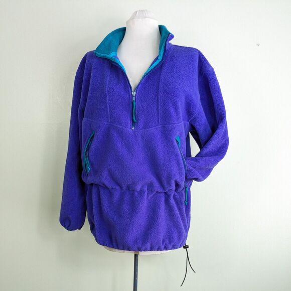 Vintage 90S Fleece 1/2 Zip Pullover Jacket Purple Teal Gorpcore Ski Pocket Usa L - Picture 1 of 10